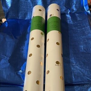 NWT Kate Spade White and Gold Polka Dot Any Occasion Gift Wrap 30”- 12’ 2 rolls